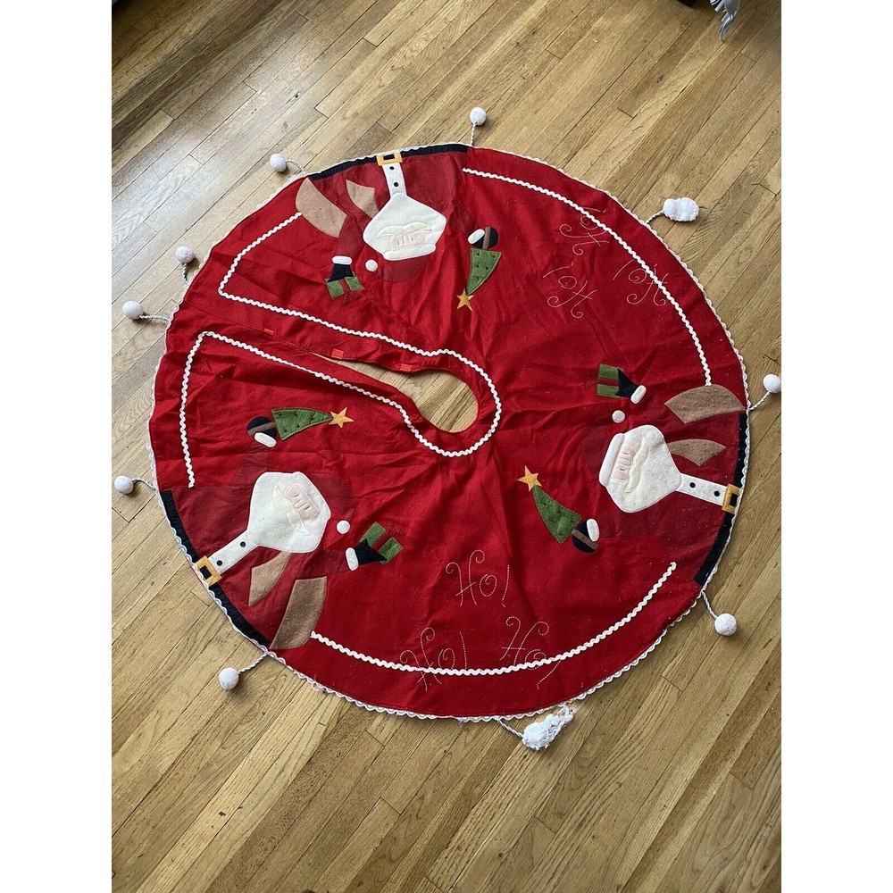 Vintage Christmas Tree Skirt Embellished 53” Santas HO HO HO